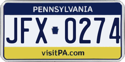 PA license plate JFX0274