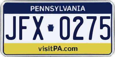 PA license plate JFX0275