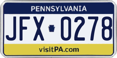 PA license plate JFX0278