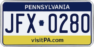 PA license plate JFX0280
