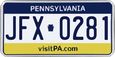 PA license plate JFX0281