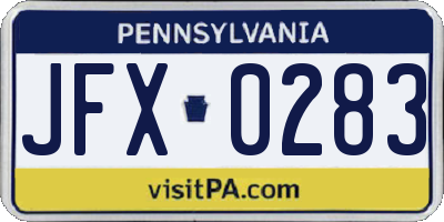 PA license plate JFX0283