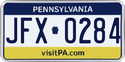 PA license plate JFX0284