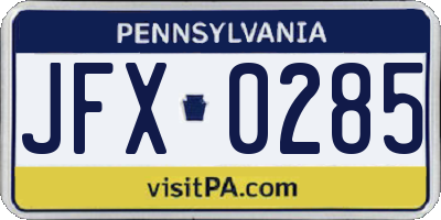 PA license plate JFX0285