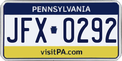 PA license plate JFX0292