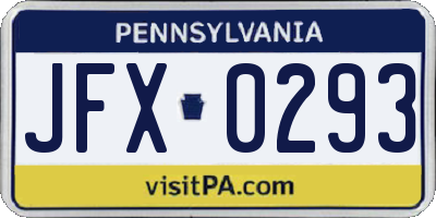 PA license plate JFX0293
