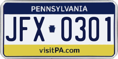 PA license plate JFX0301