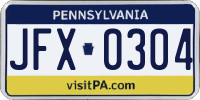 PA license plate JFX0304