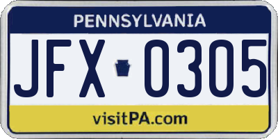 PA license plate JFX0305