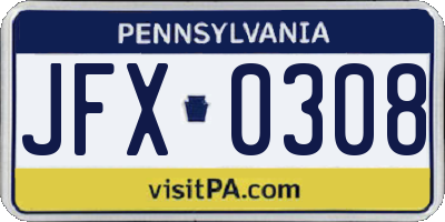 PA license plate JFX0308