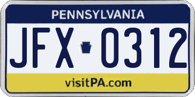 PA license plate JFX0312