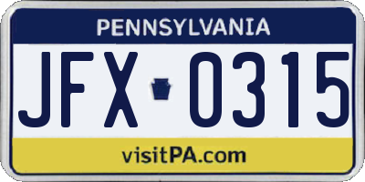 PA license plate JFX0315