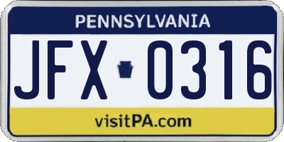 PA license plate JFX0316