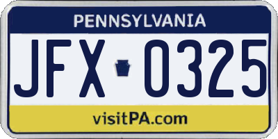 PA license plate JFX0325