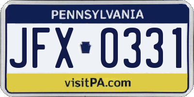 PA license plate JFX0331