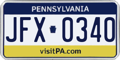 PA license plate JFX0340