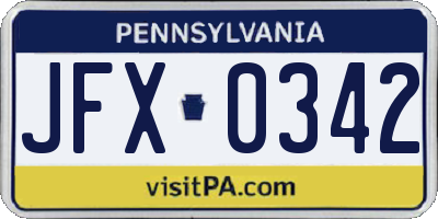 PA license plate JFX0342