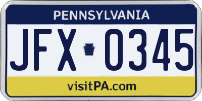 PA license plate JFX0345