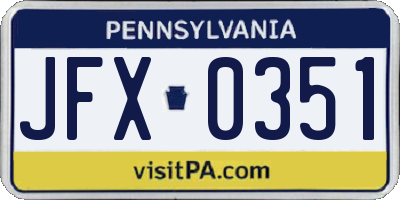 PA license plate JFX0351