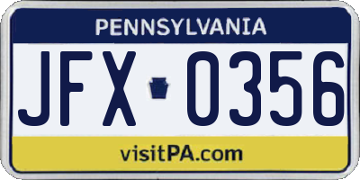 PA license plate JFX0356