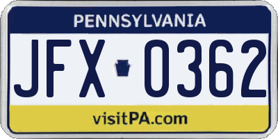 PA license plate JFX0362