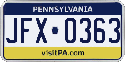 PA license plate JFX0363