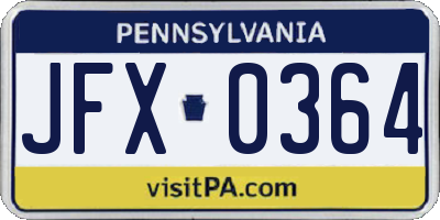 PA license plate JFX0364