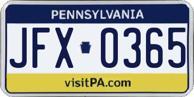 PA license plate JFX0365