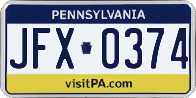 PA license plate JFX0374