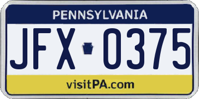 PA license plate JFX0375