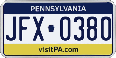 PA license plate JFX0380