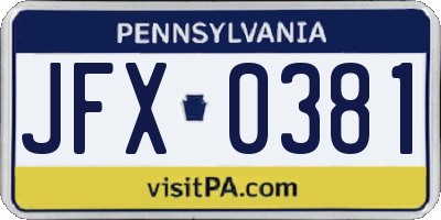 PA license plate JFX0381