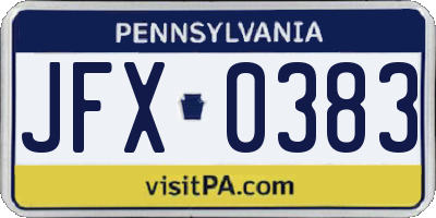 PA license plate JFX0383
