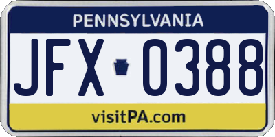 PA license plate JFX0388