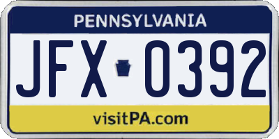 PA license plate JFX0392