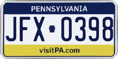 PA license plate JFX0398