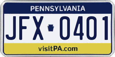 PA license plate JFX0401