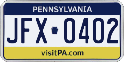 PA license plate JFX0402