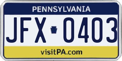 PA license plate JFX0403