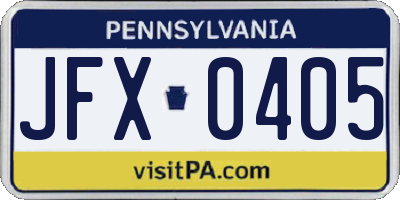 PA license plate JFX0405
