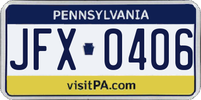 PA license plate JFX0406