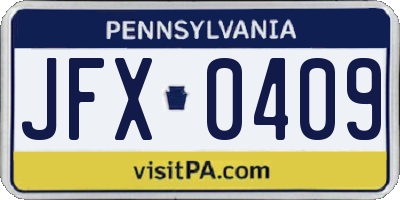 PA license plate JFX0409