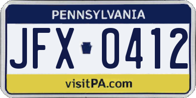 PA license plate JFX0412