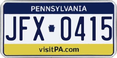PA license plate JFX0415