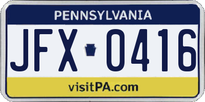 PA license plate JFX0416