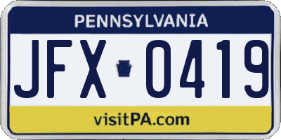 PA license plate JFX0419