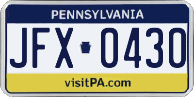 PA license plate JFX0430