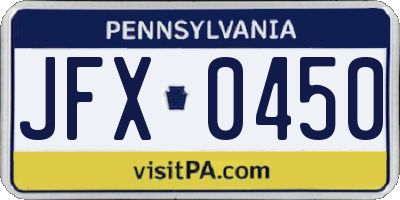 PA license plate JFX0450