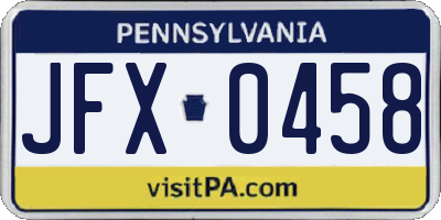 PA license plate JFX0458