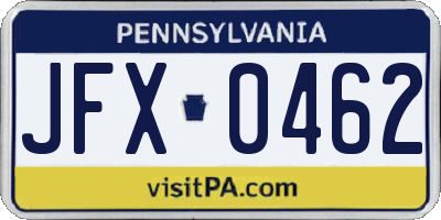 PA license plate JFX0462